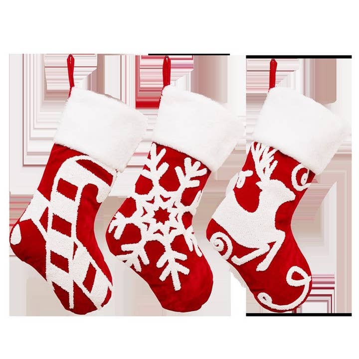 Large Embroidered Snowflake Elk Socks Gift Bag Christmas Decoration for wholesale by UZ Wholesale Store