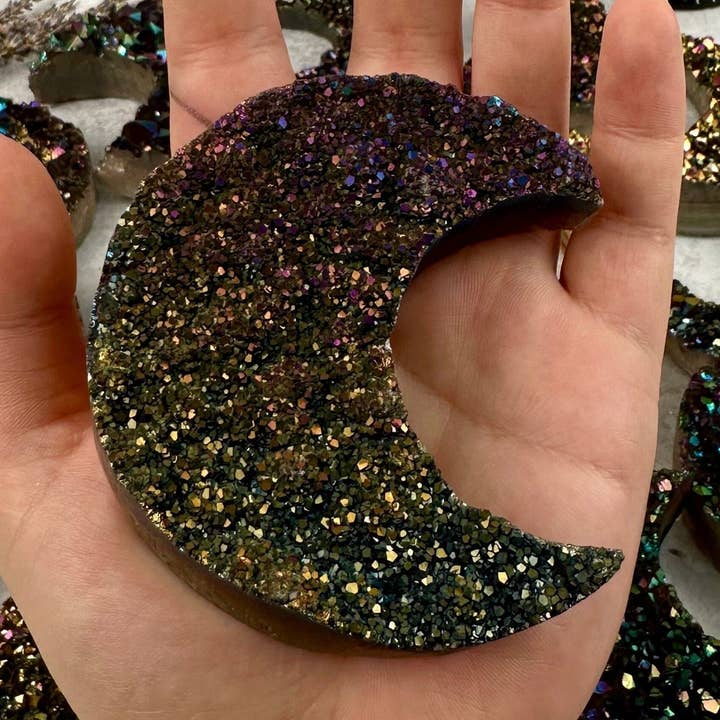 Titanium Druzy Crystal Crescent Moon - YOU CHOOSE for wholesale by Rock Paradise