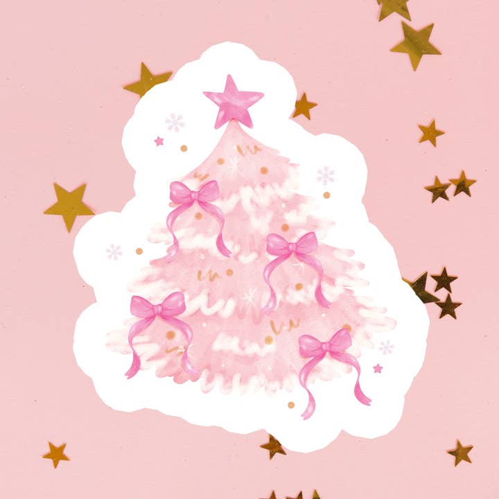 Christmas Girly Pink Holiday Waterproof Vinyl Sticker for wholesale by Stickers+ X Ashley Bexar