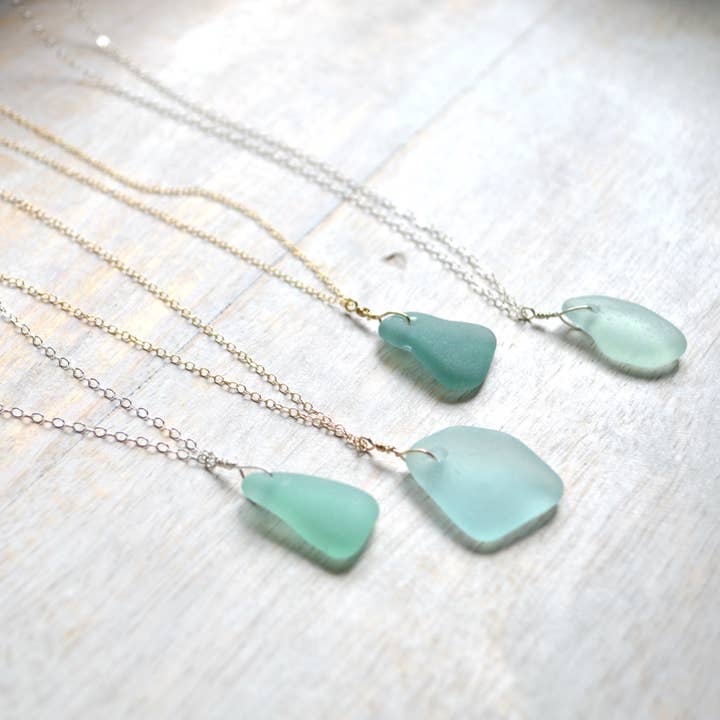 Salty But Sweet - Wholesale Pendant/Charm Necklace - Aqua Sea Glass Pendant