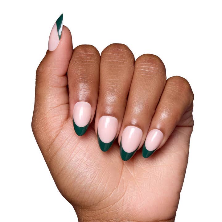 Glamnetic - Wholesale Press-On/Fake Nails - Château Press-On Nails | Green French Tip | Short Almond5