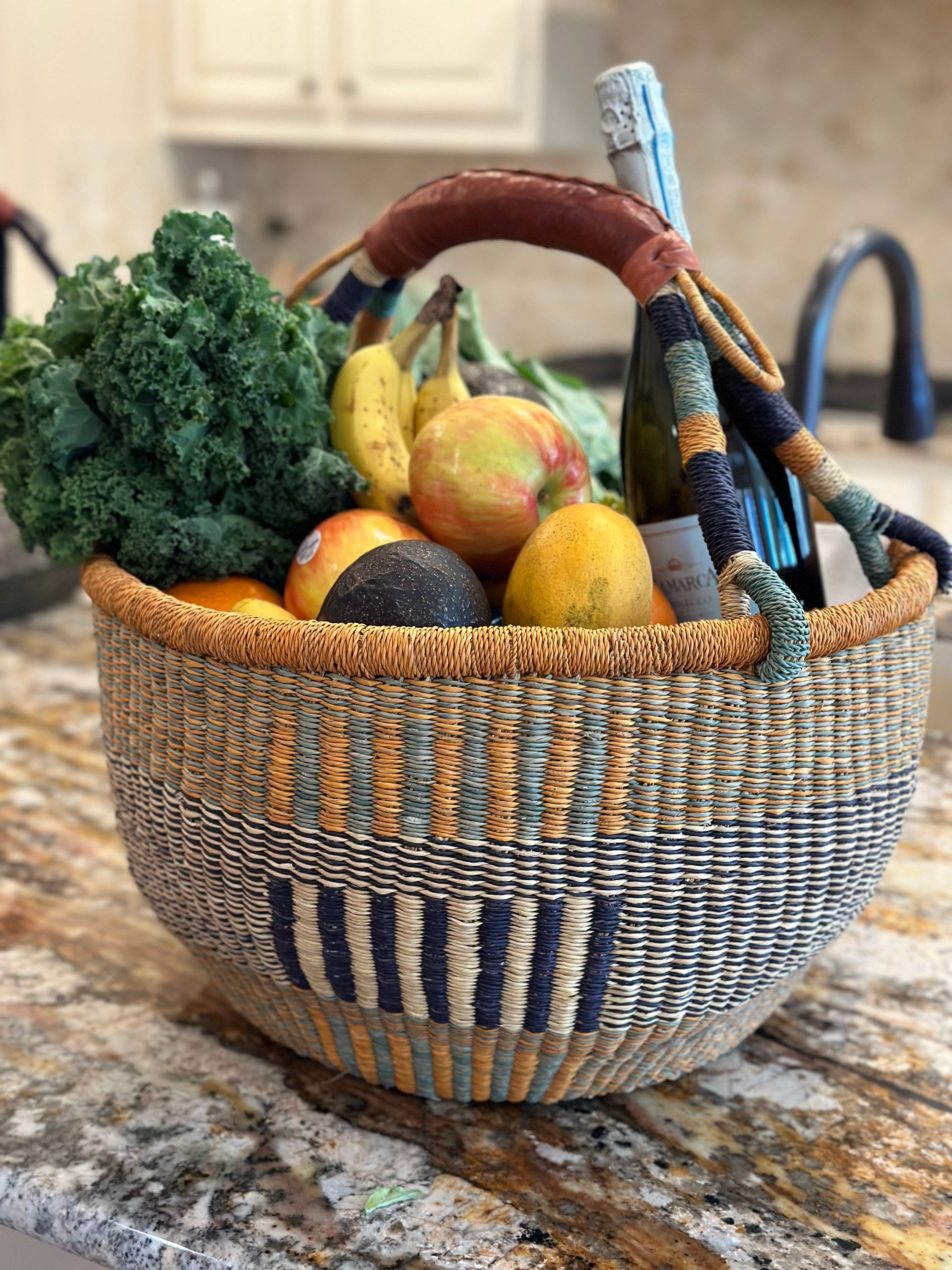 The African Home Goods – wholesale Basket – African Market Basket - Bolga Ghana Burnt Orange Basket - Large: 14-16" Across2