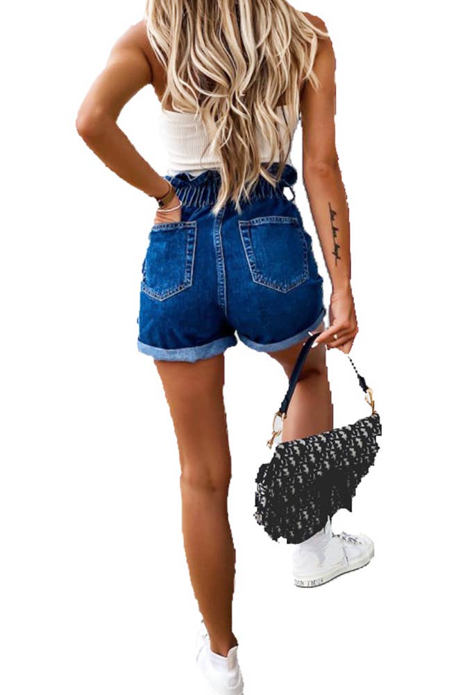 UNISHE - Wholesale Shorts - Women's - High Waist Elasticated Ruffled Denim Shorts XXL30042