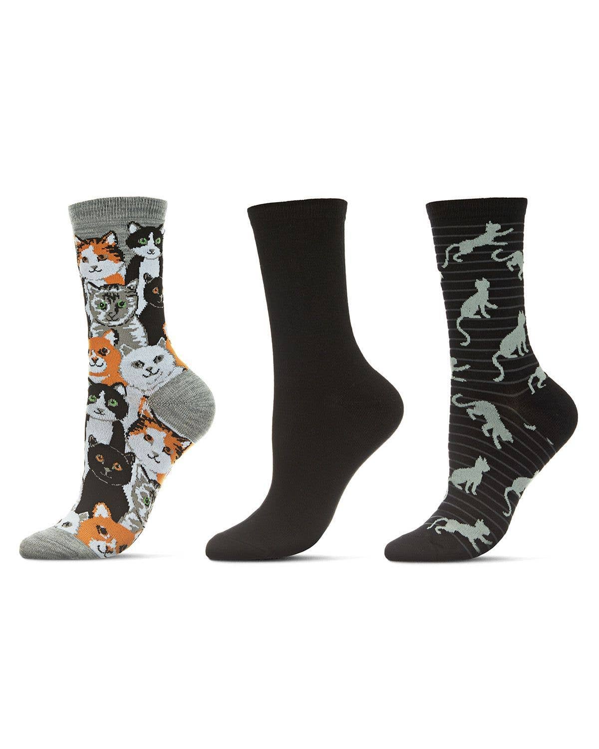 Infinity Classics International Inc. - Wholesale Socks - Women's - MeMoi Cats Montage Bamboo Crew 3 Pair Pack6