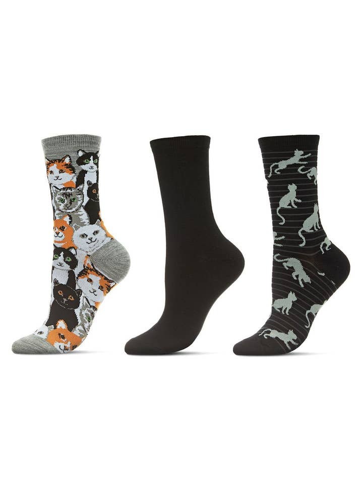 Infinity Classics International Inc. - Wholesale Socks - Women's - MeMoi Cats Montage Bamboo Crew 3 Pair Pack6