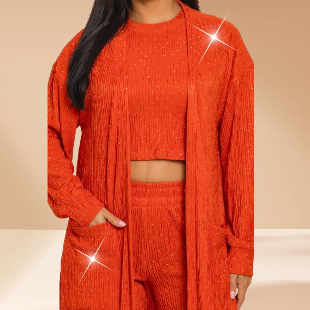 Celystrends - Vente Ensemble haut et pantalon (PAS d'intérieur) - Femme - Ensemble de 3 pièces avec pierres partout : pantalon et cardigan23