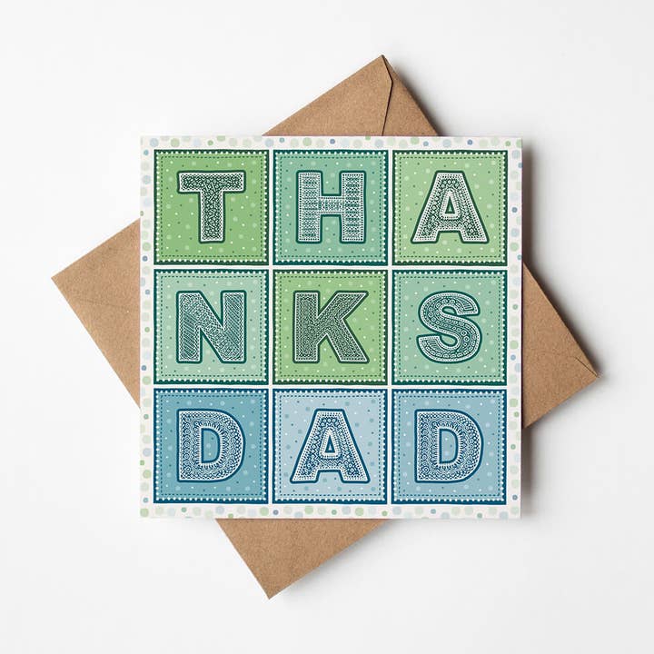 Carte typographique bleue et verte « Thanks Dad » pour la fête des pères pour la vente par Jess A Little Creative