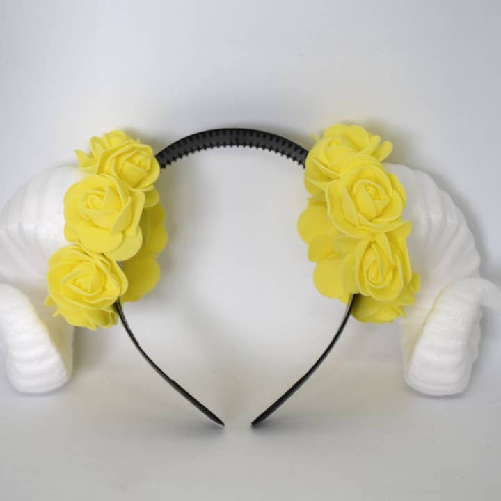 Yumiland - Venta al por mayor Cinta para el pelo - Mujer - Diadema cuernos de carnero demonio - blanco y amarillo