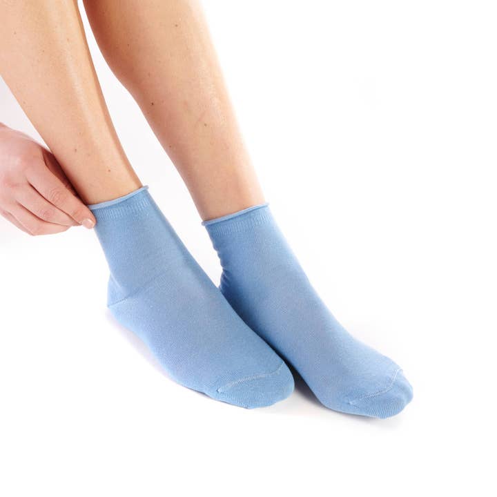 Sky Color Organic Cotton Plain Ankle Socks for wholesale by FIL DE JOUR