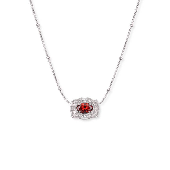 Ultra Mini Belt Buckle Birthstone Necklace - Silver for wholesale by SpurWest