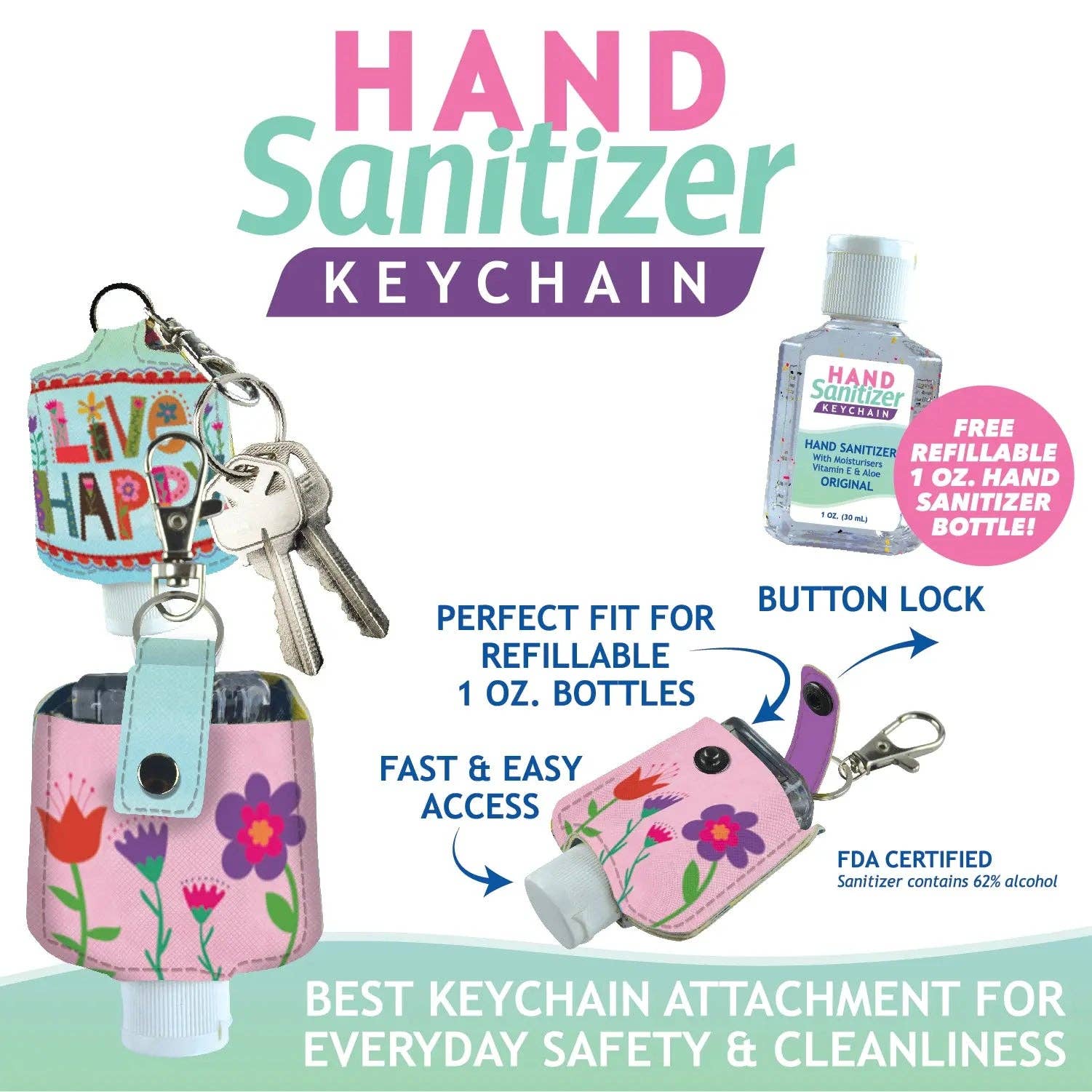 Novelty Brands - Wholesale Hand Sanitizer - Keychain 30ml Hand Sanitizer Printed Assortment - 12/Display2
