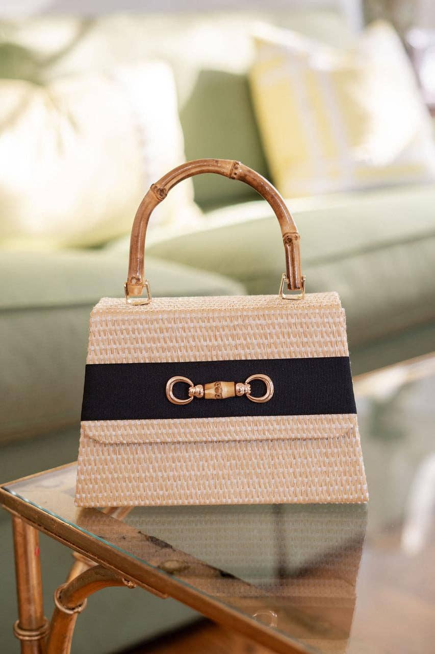 Lisi Lerch - Venta al por mayor Bolso de mano - Mujer - Lulu de paja con asa de bambú - Banda de cinta con cierre de bambú - WS