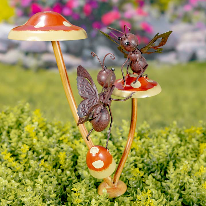 Zaer Ltd. International - Wholesale Garden/Lawn Stake - Funny Butterflies on Mushroom Stakes- 6 Assorted Pieces