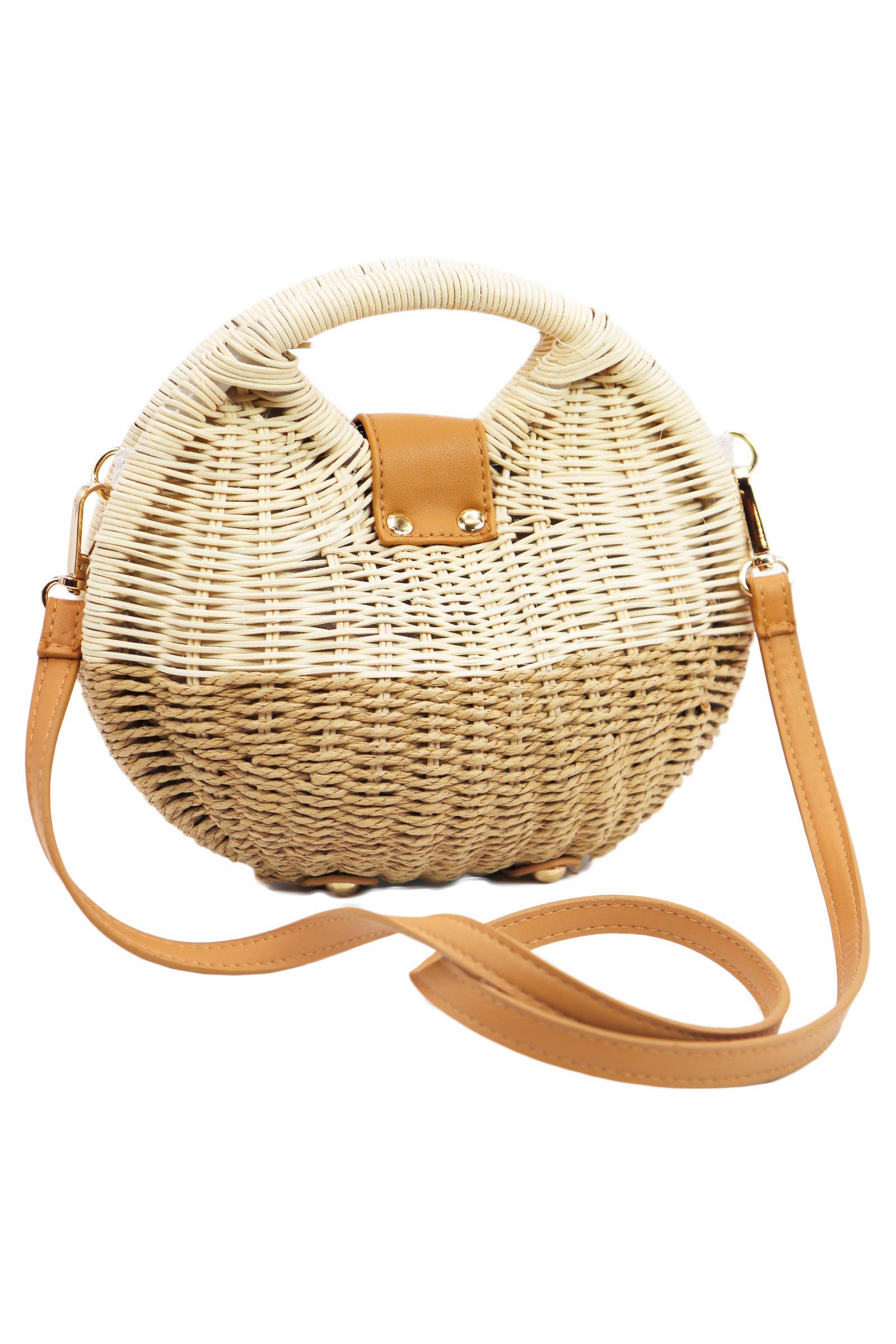 Cap Zone - Wholesale Beach Bag - Two Tone Rattan Straw Wicker Circle Purse Bag5