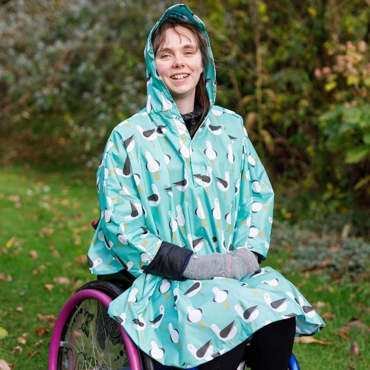 Adult Wheelchair Poncho - Teal Seagulls for wholesale by Bundle Bean