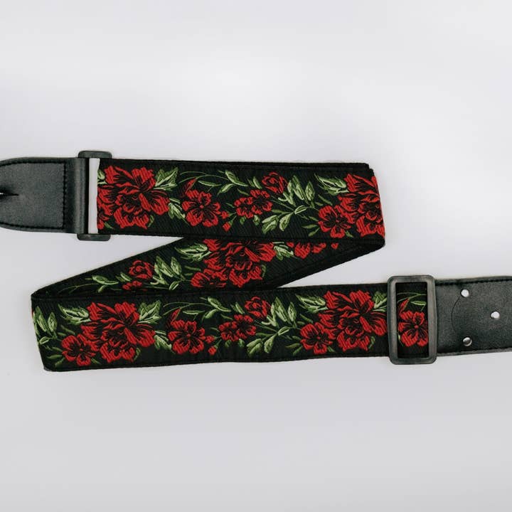Gradzo - Wholesale Guitar strap – Unisex - Red Roses Woven Guitar Strap2