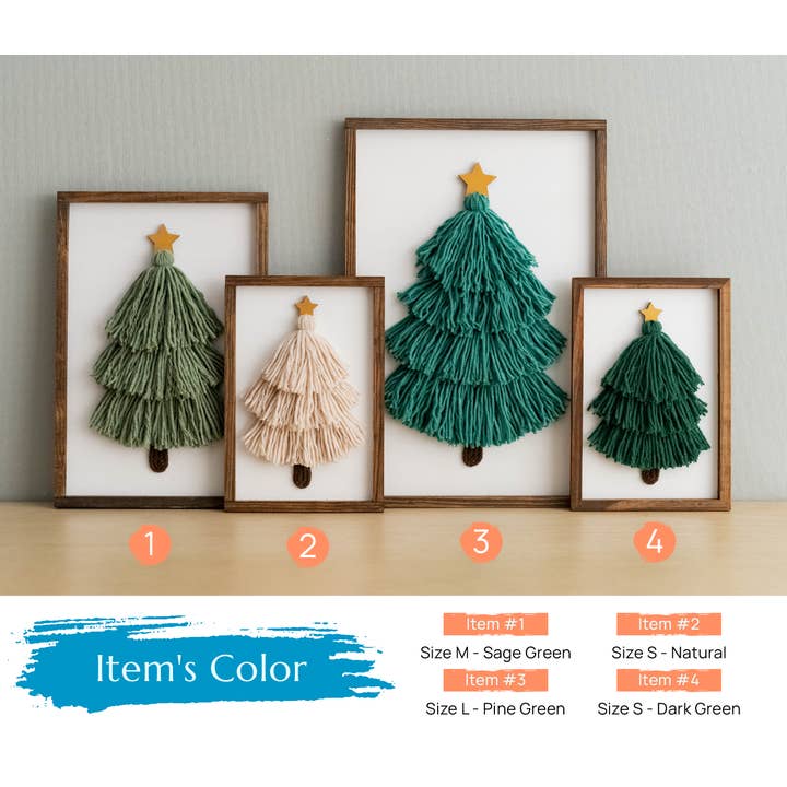 BeanDaikon - Venta al por mayor Decoración navideña - Árbol de Navidad de macramé con borla enmarcada V23