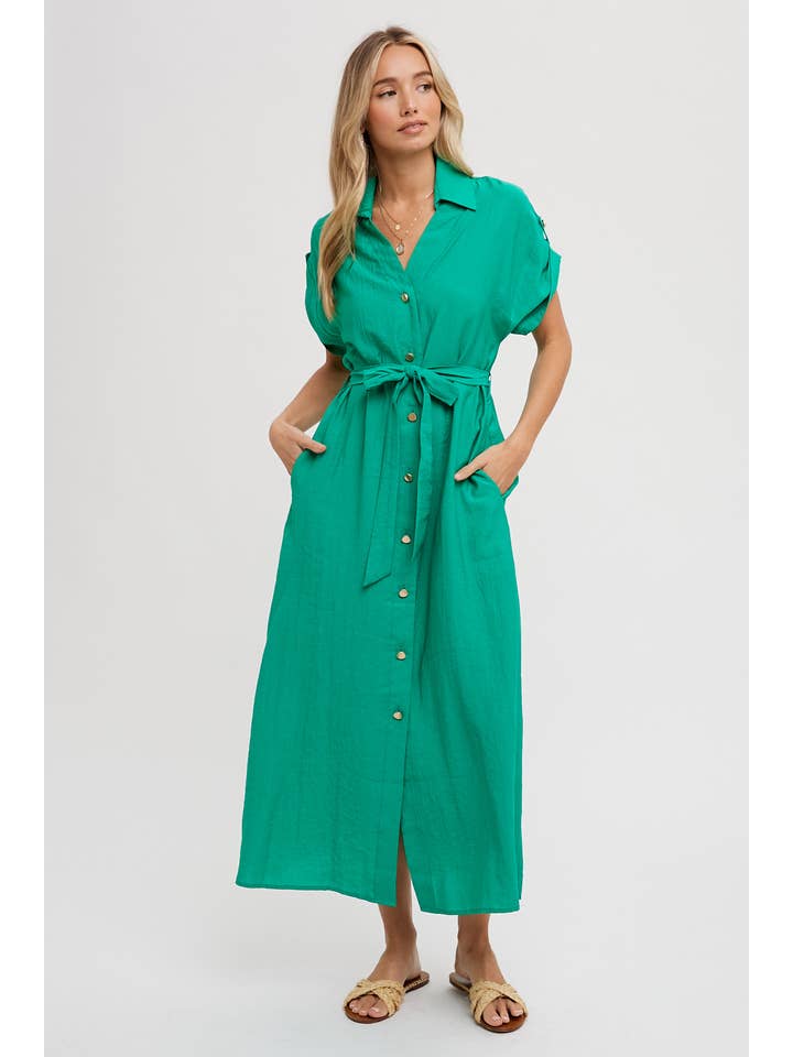 Bluivy – Vestido - Mulher por atacado – VESTIDO DE CAMISA COM CINTO DE MANGA ROLL-TAB11