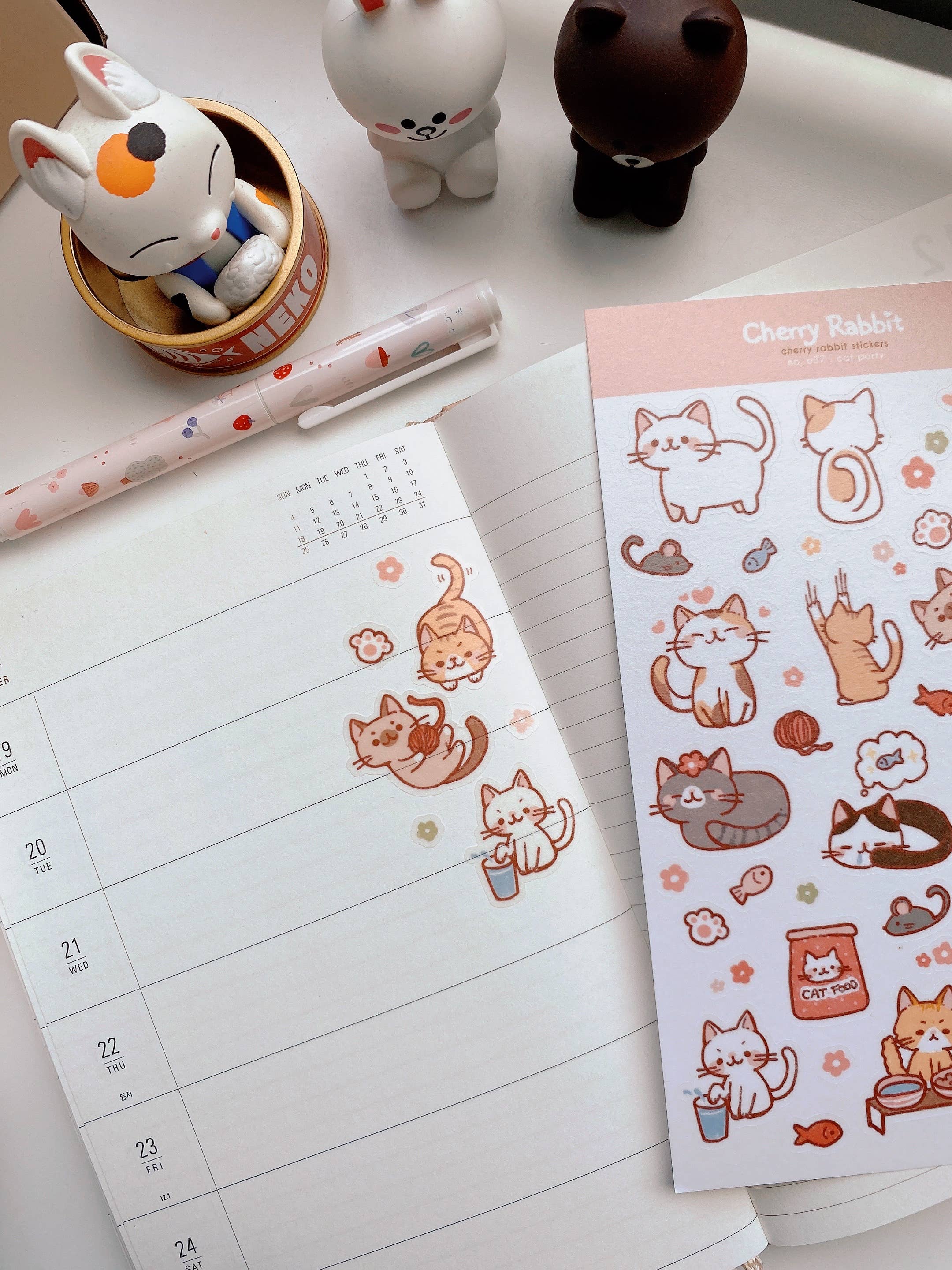 Cherry Rabbit - Wholesale Sticker - Cat Party Sticker Sheet no.0371