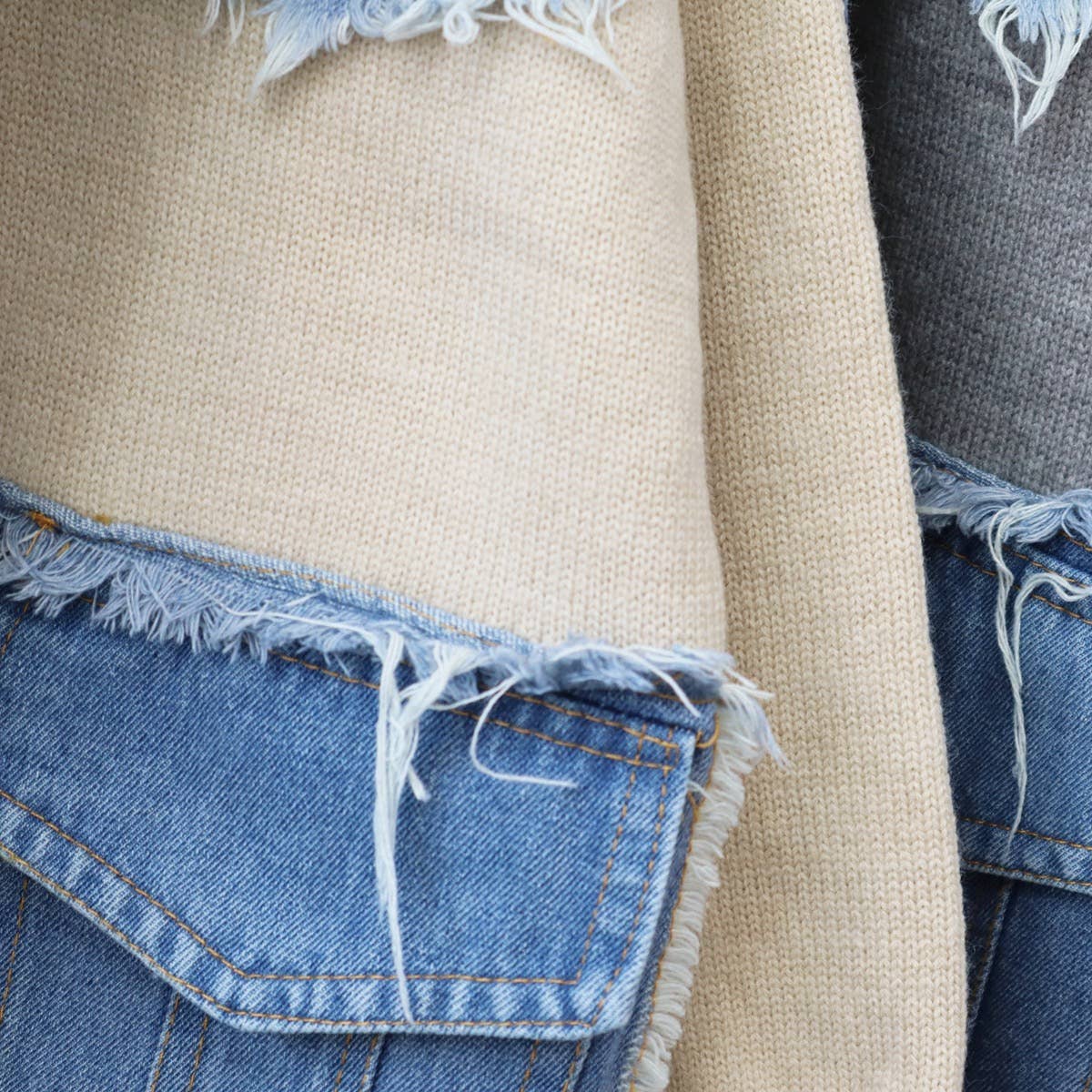 Productseeker - Wholesale Cardigan - Women's - JP26 2025 Autumn Denim Patchwork Casual Knit Cardigan6