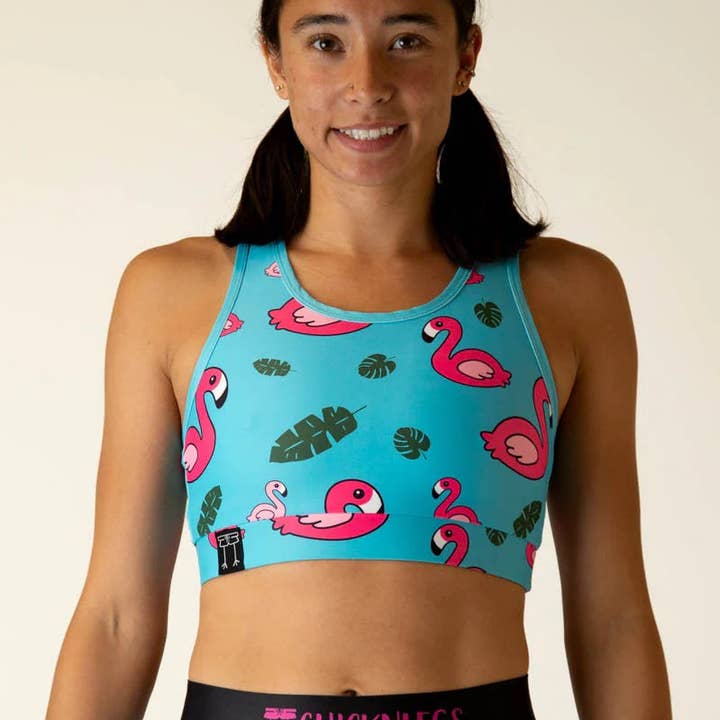 Women's Blue Flamingo OG Sports Bra (XXS, XS, S, M, L, XL) for wholesale by Runners Essentials by Without Limits