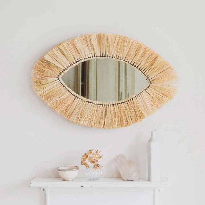 My artisans - Wholesale Wall Mirror - Moroccan Straw Eye Mirror – Handwoven Raffia Wall Decor