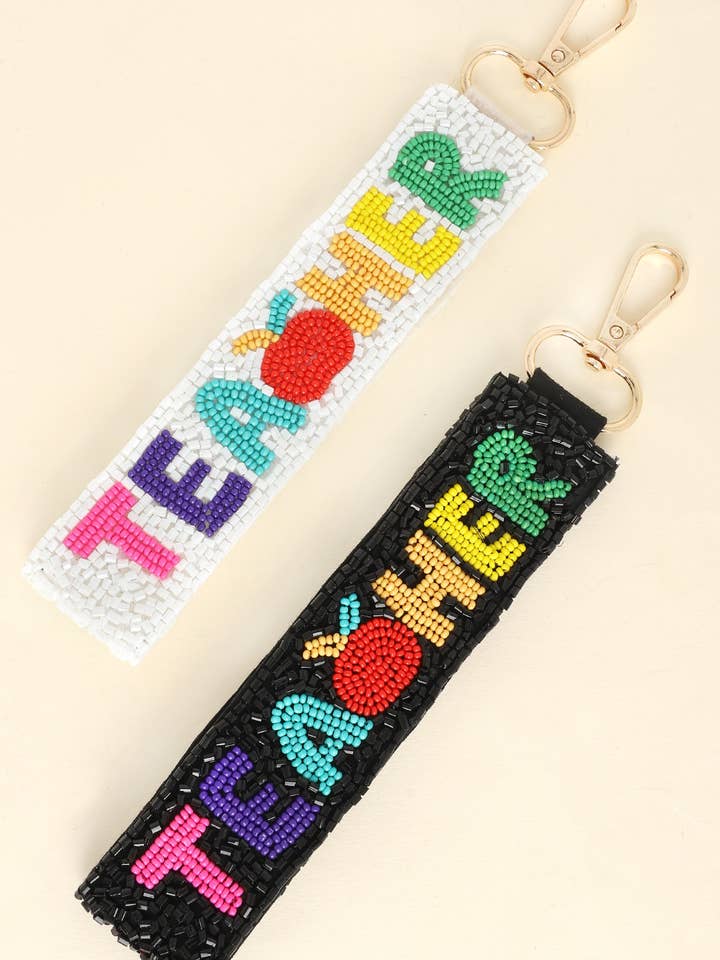 Teacher Long Strip Lettering Beaded Keychain for wholesale by anbfashion