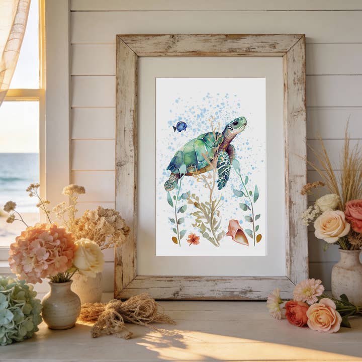 Sea Turtle Coastal Art Print for wholesale by Designs by Michaela