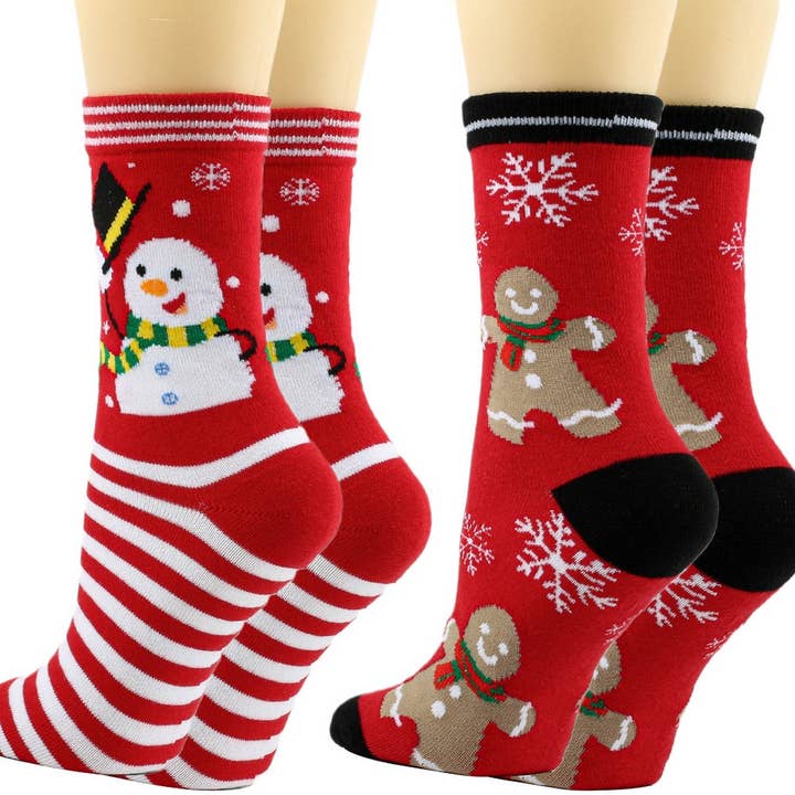 NINEXIS - Wholesale Socks - Women's - CWMS0812_Christmas Personality Elk Snowflake Santa Red Socks1