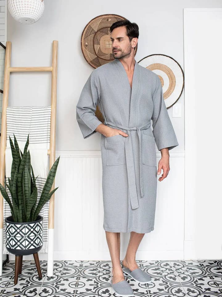 Lotus Linen - Vente Peignoir – homme - Peignoir de bain en nid d'abeille pour homme - Absorbant, léger27