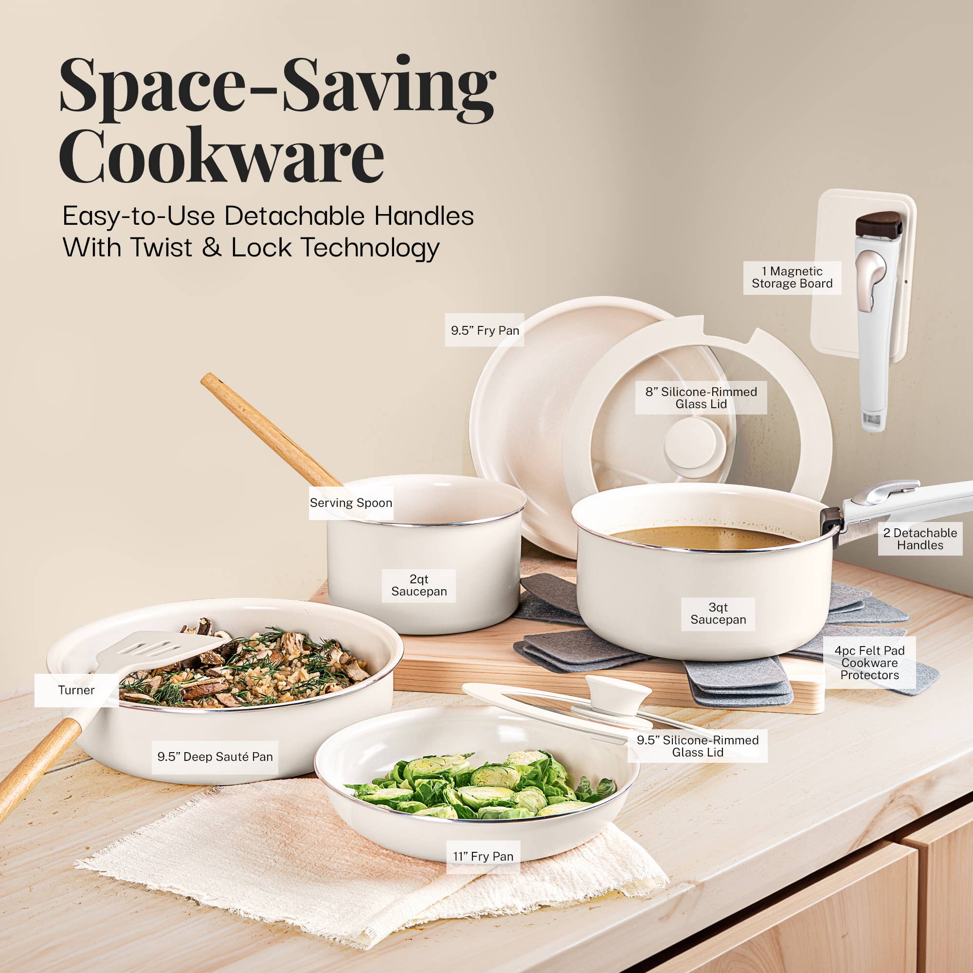 Gotham Steel/Granitestone - Wholesale Cookware Set - Gotham Steel 18pc Set Detachable Handle in Cream1