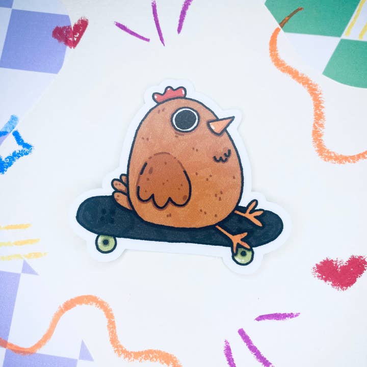 Skater Chicken Vinyl Sticker for wholesale by Get Stoked