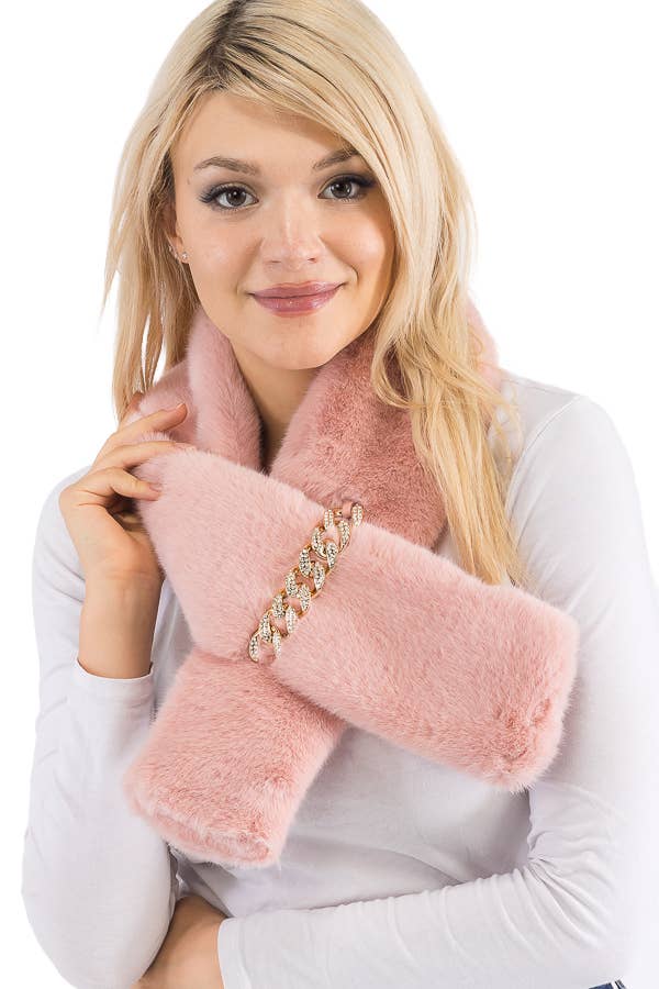 Cap Zone - Vendita all'ingrosso Sciarpa - Donna - Sciarpa a stola oblunga in pelliccia sintetica morbida con decorazione a catena cubana12