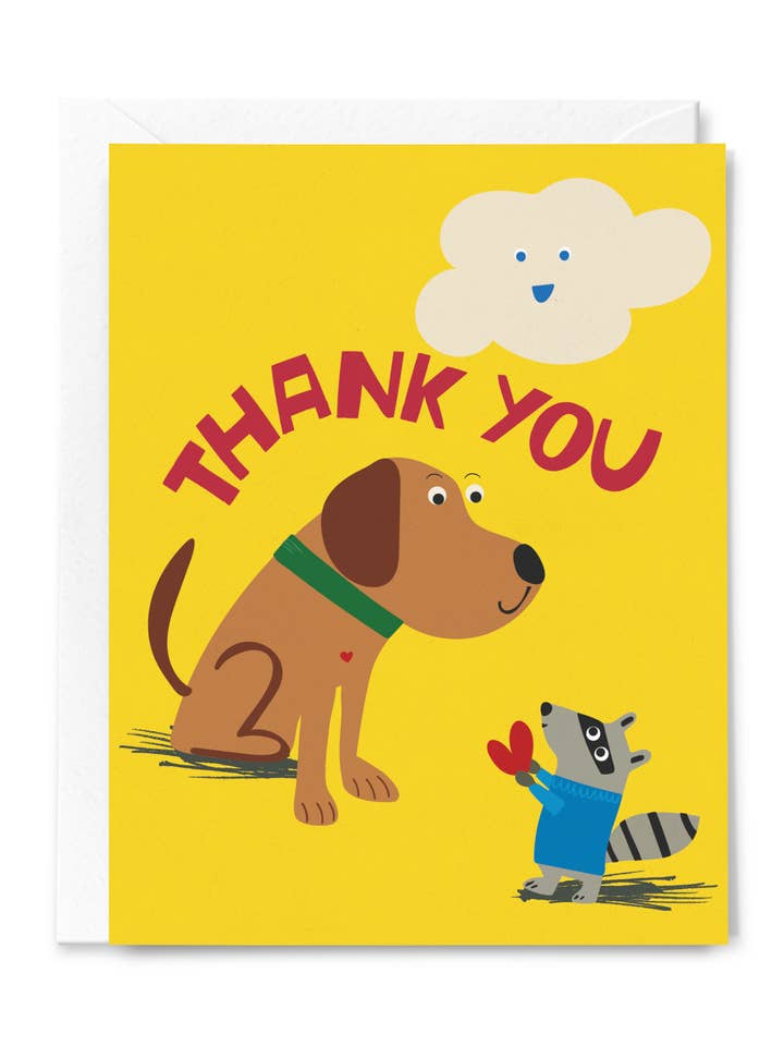 Thank You Dog and Racoon Greeting Card for wholesale by Happy Just Happy