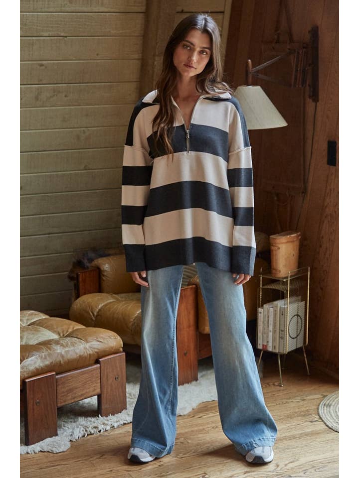 By Together - Wholesale Knit Sweater - Women's - W2199 | Knit Sweater Polyester Viscose Striped Turtleneck Dr