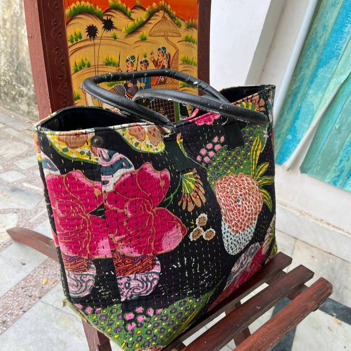 bhavnas boutique - Wholesale Shoulder Bag - Women's - Handmade Block Printed Kantha Women Cotton Shoulder Tote Bag