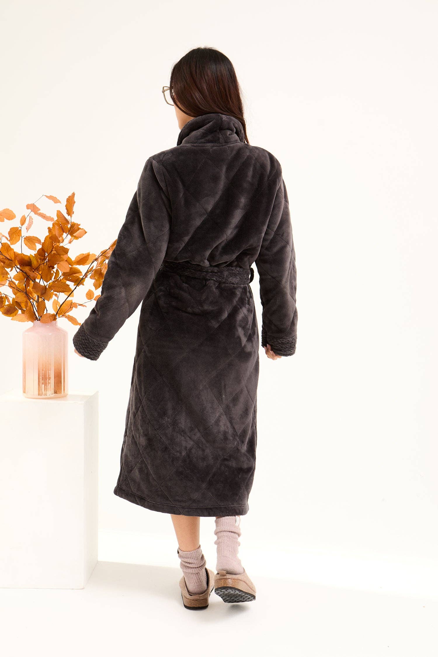 Quilted Velour Dressing Gown in Raven for wholesale on Faire2