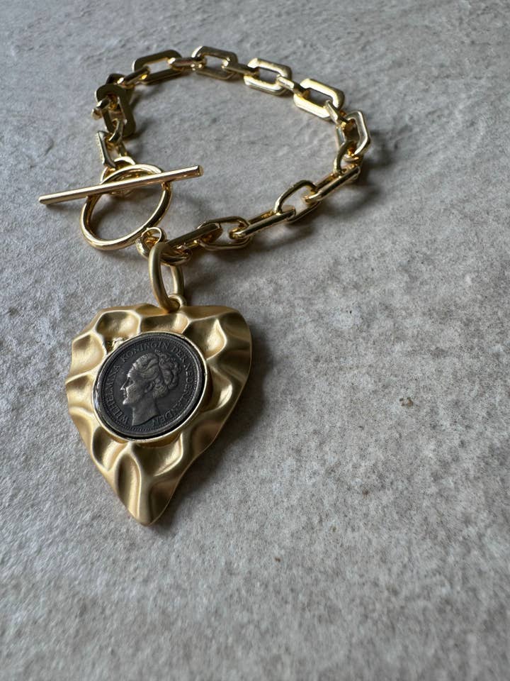 Royal Crest Coin Heart Bracelet for wholesale by Loulu Designs