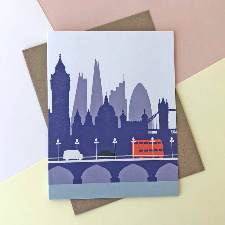 London Illustrated Blank Greetings Card for wholesale by Sukie