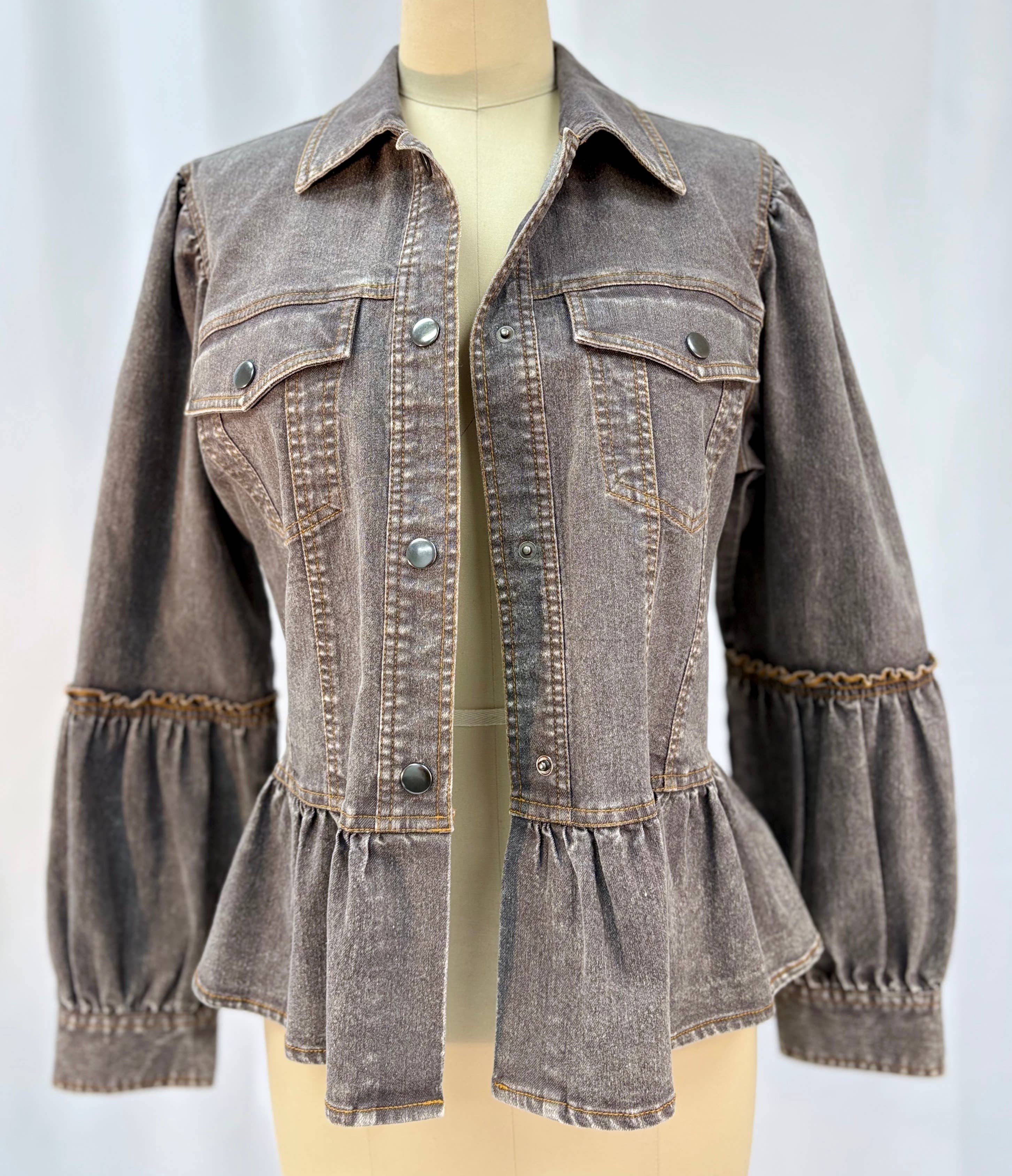 Acid Ruffled Detail Denim Jacket for wholesale on Faire
