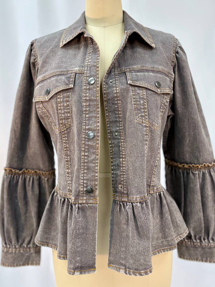 Acid Ruffled Detail Denim Jacket for wholesale on Faire0