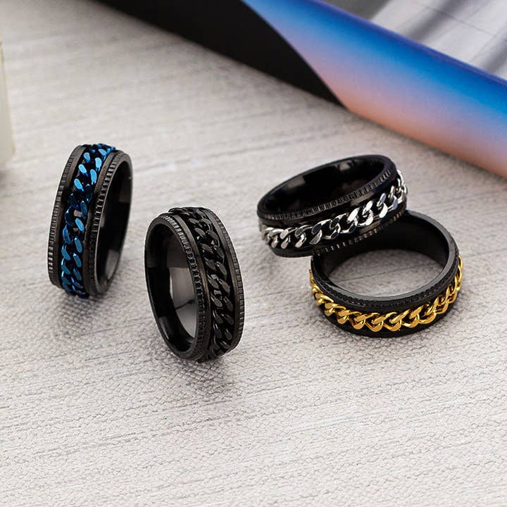 Bagues pour couples en acier inoxydable au design de chaîne tendance pour la vente par SALINA TRADING INC