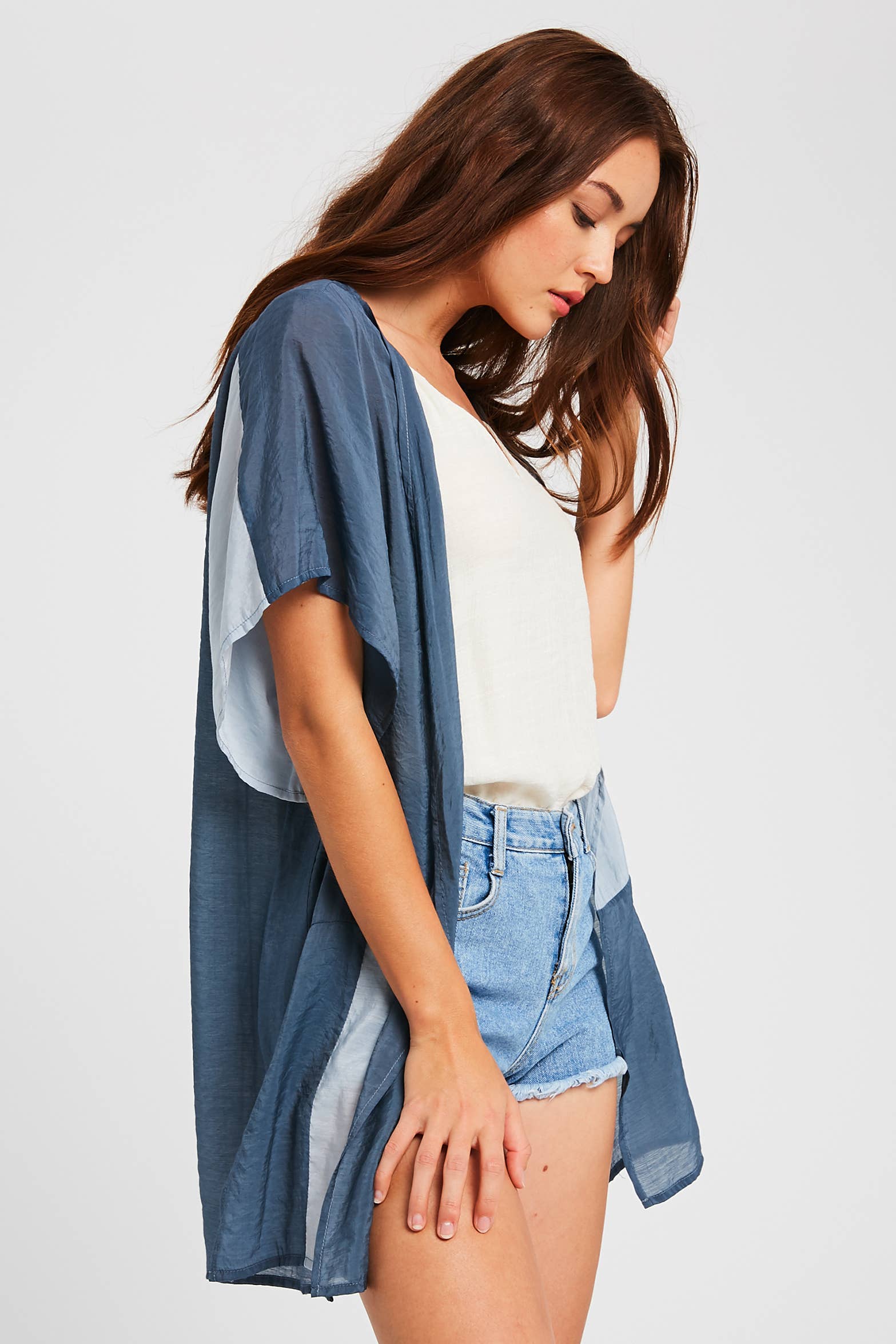 Listicle - Venta al por mayor Kimono - Mujer - Cárdigan Kimono de Bloques de Color Semitransparente3