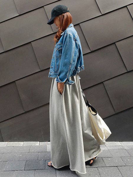 FurDecoration - Wholesale Pants - Women's - Loose Urban Gray Wide Leg Elastic Waist Pants3