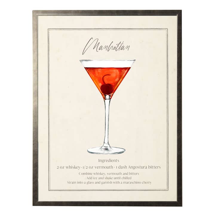 Bevanda manhattan ad acquerello con ricetta per la vendita all'ingrosso da parte di Antique Curiosities Inc