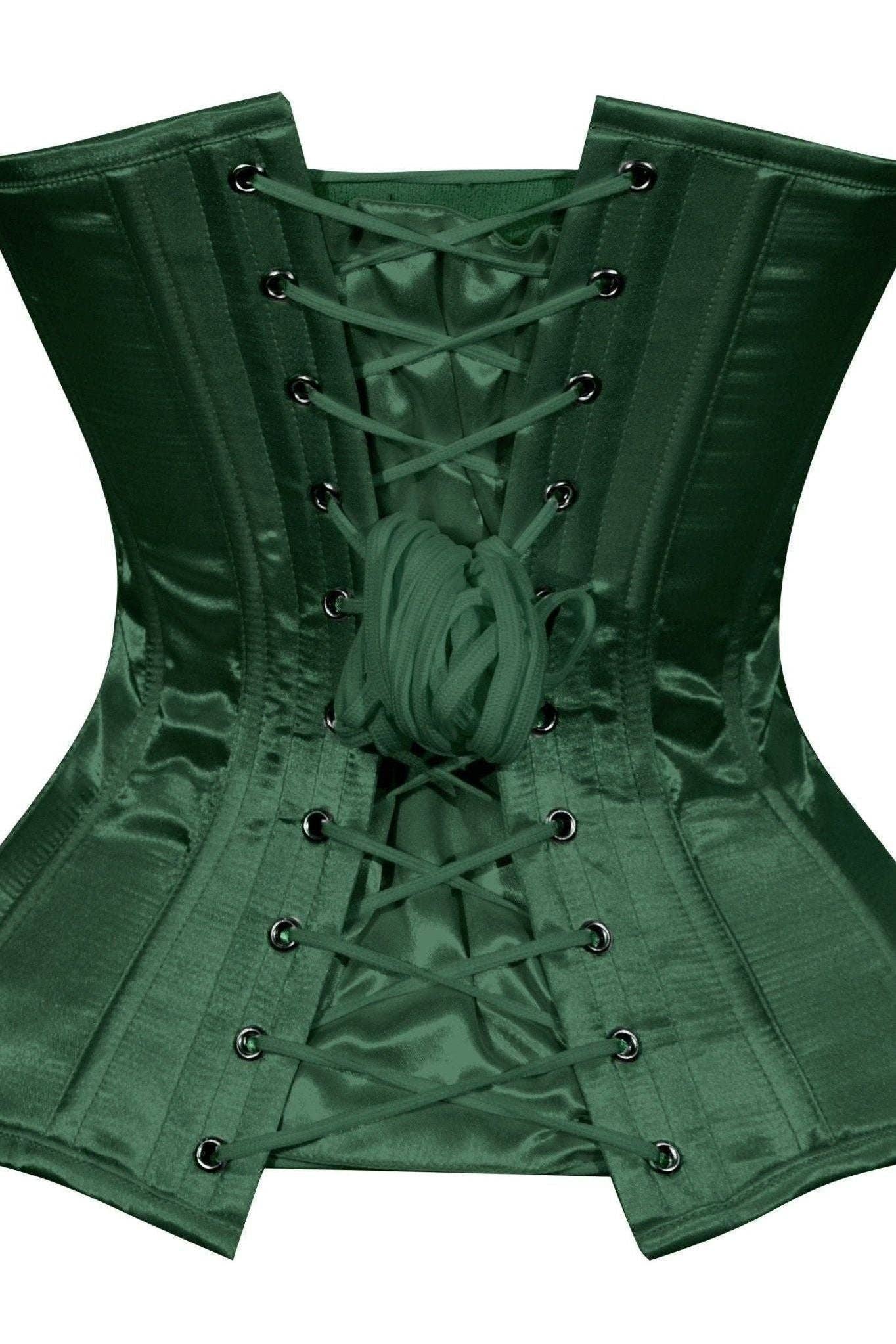 Daisy Corsets - Vendita all'ingrosso Corsetto - Donna - Corsetto Overbust in Raso Verde Scuro Sontuoso con Scollo a Cuore e Chiusura a Busk2
