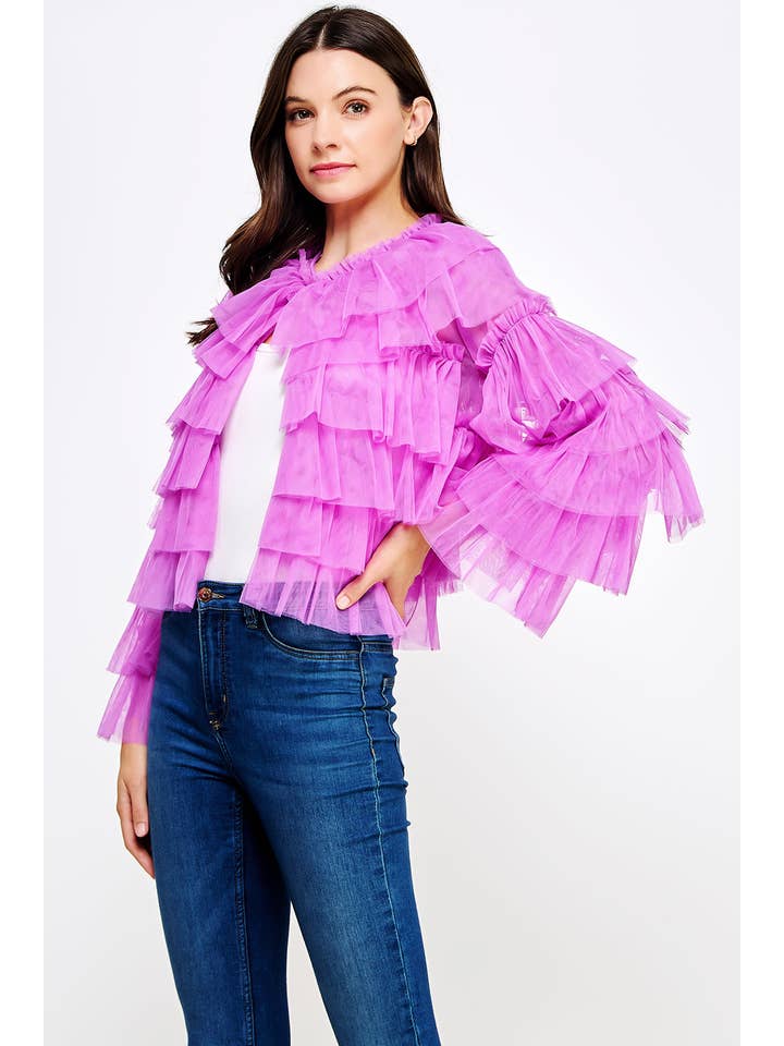 Strut & Bolt - Wholesale Cardigan - Women's - Tiered Ruffle Tulle Cardigan Jacket