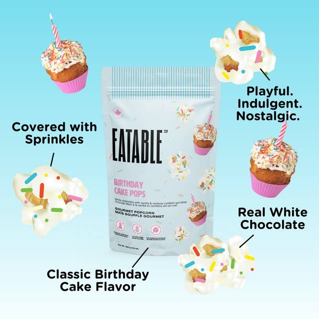 EATABLE Popcorn - Wholesale Popcorn - Birthday Cake Pops 🎂 White Chocolate Rainbow Popcorn2