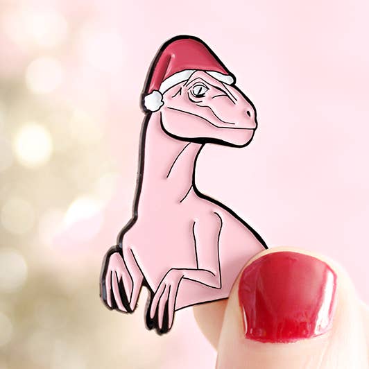 Weihnachts-Raptor-Anstecknadel aus Emaille für den Großhandel von Kate Gabrielle