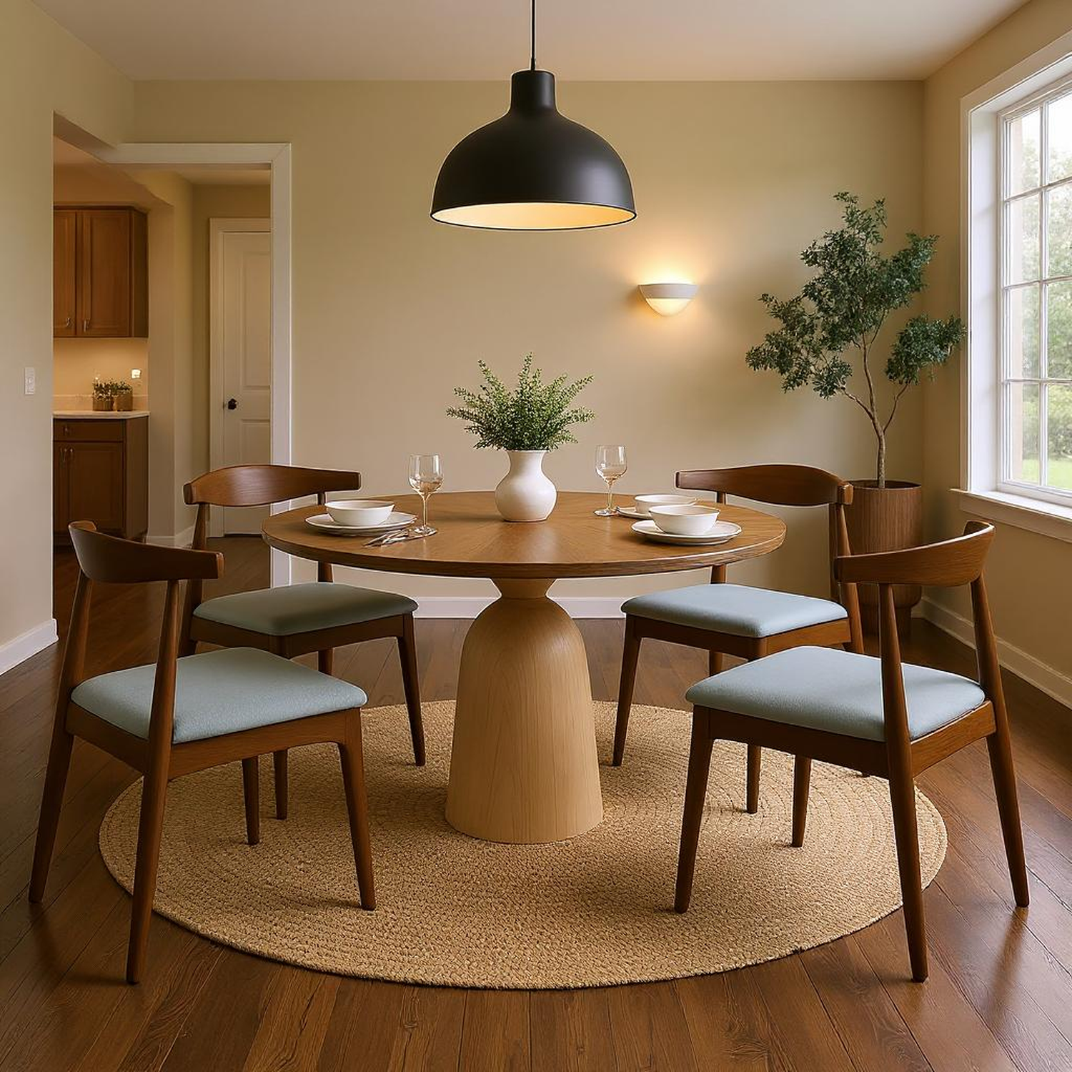 Bleu Clair Ensemble de 2 chaises de salle à manger en bois massif rembourrées Tonle Mid-Century en vente sur Faire0